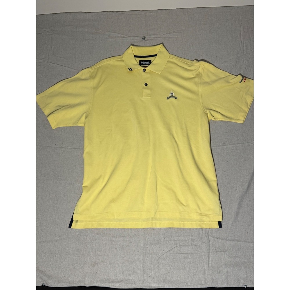 Ashworth EZ-Tech Mens Yellow Cotton Pique Polo Shirt Congressional Logo Large